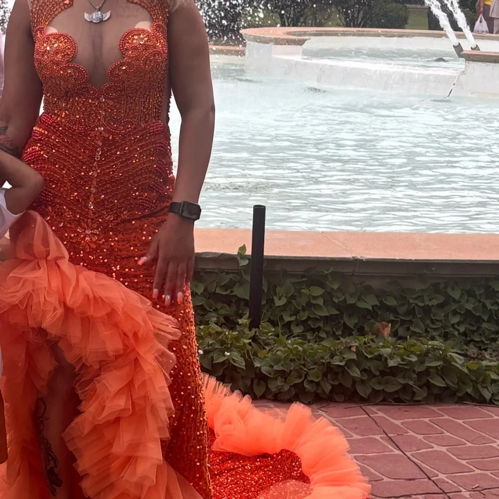 Stunning Orange Sequin Prom Dress - Picture 1 of 3
